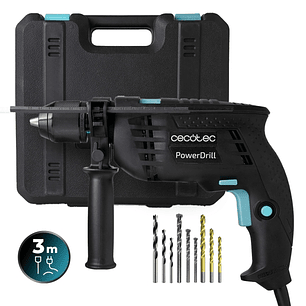 Cecotec PowerDrill 850 Keyless Taladro Percutor - 850W - 4800rpm - Portabrocas 13mm sin Llave - Percutor 46.000Ipm - Accesorios Incluidos - Cable 3m -