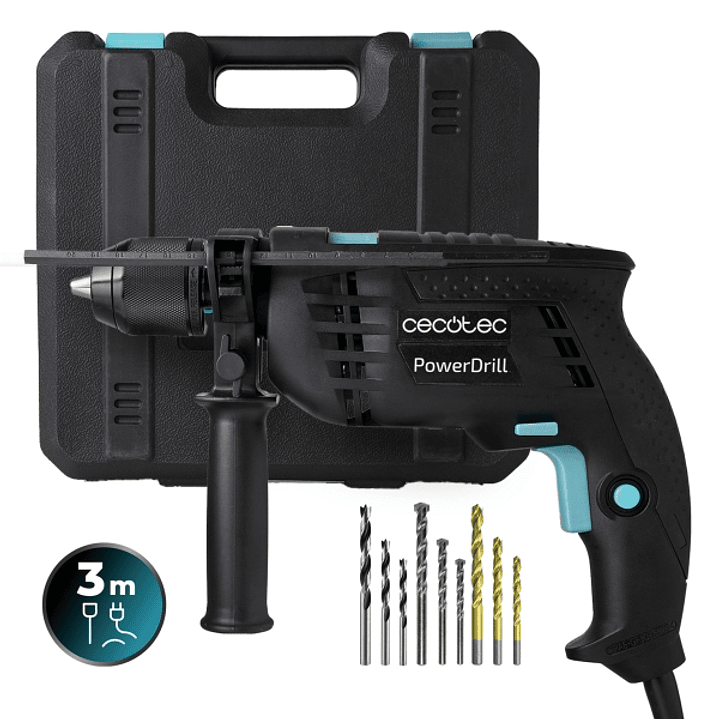 Cecotec PowerDrill 850 Keyless Taladro Percutor - 850W - 4800rpm - Portabrocas 13mm sin Llave - Percutor 46.000Ipm - Accesorios Incluidos - Cable 3m - 1