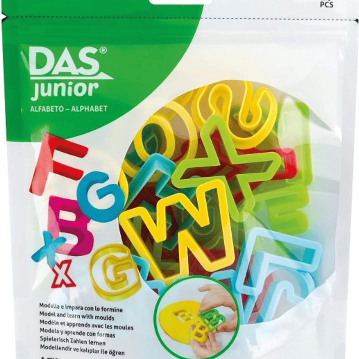 Das Junior Pack con 26 Moldes en Forma de Letra para Plastilina y 1 Rodillo 1