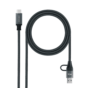 Nanocable Cable USB 3.2 Gen2x2 5A/100W - USB-C + USB-A/M a USB-C/M - 1m - Color Gris