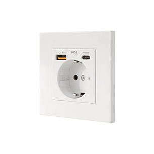 Nanocable Roseta Base de Enchufe de Pared Empotrable Tipo Schuko - 1xUSB-A QC 3.0, 1xUSB-C PD - 3.4A - Color Blanco