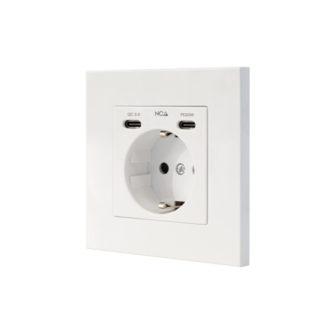 Nanocable Roseta Base de Enchufe de Pared Empotrable Tipo Schuko - 2xUSB-C PD - 3.4A - Color Blanco 1
