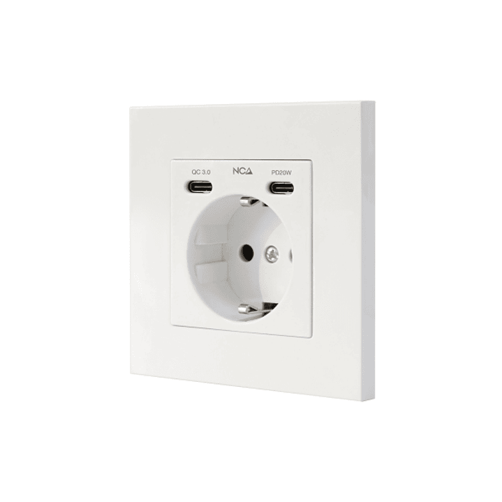 Nanocable Roseta Base de Enchufe de Pared Empotrable Tipo Schuko - 2xUSB-C PD - 3.4A - Color Blanco 1