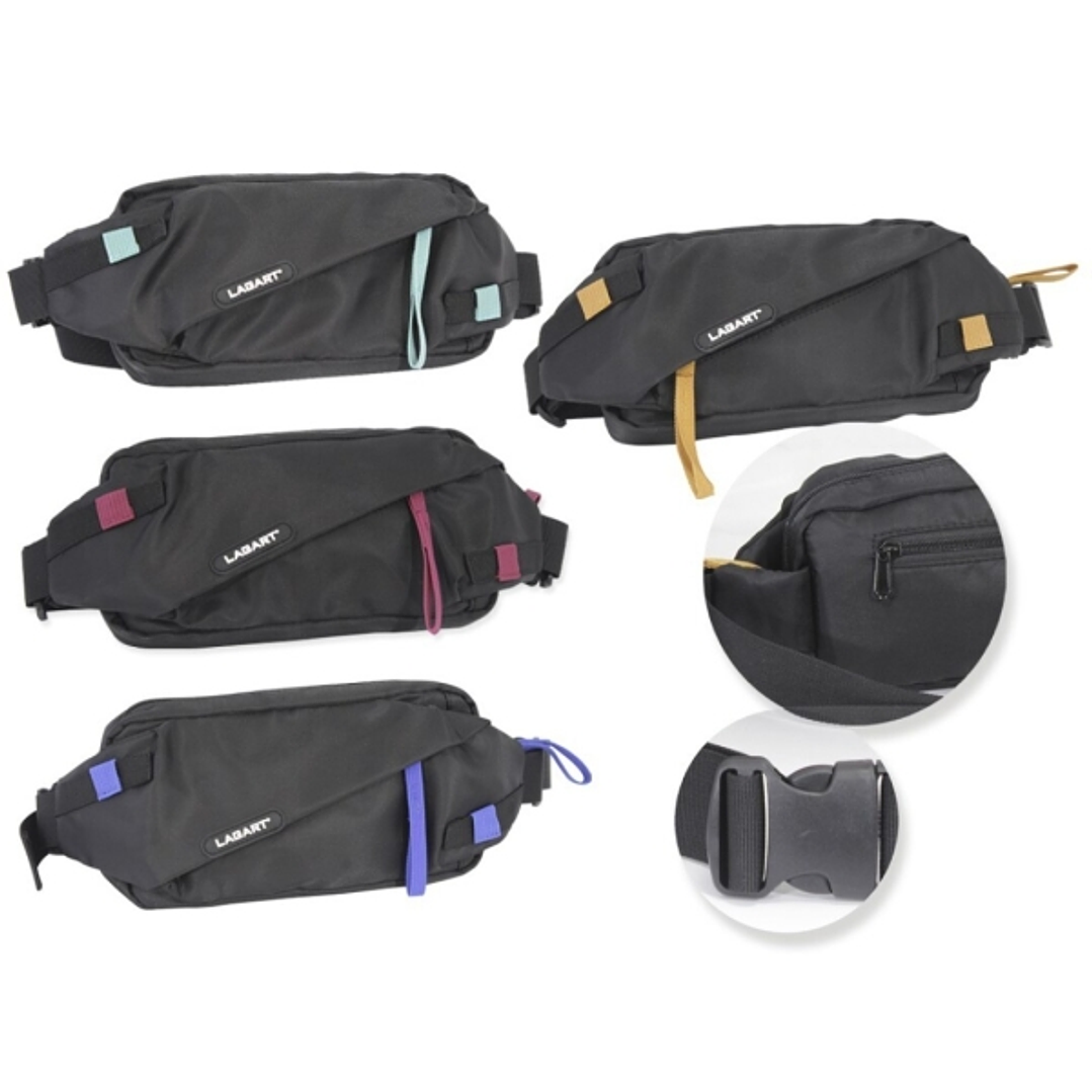 Lagart Smart Bandolera/Riñonera - 3 Bolsillos - Cinta Ajustable - Fabricada en Nylon Impermeable - Medidas 24x12x5cm - Color Negro con Detalles en Col 1