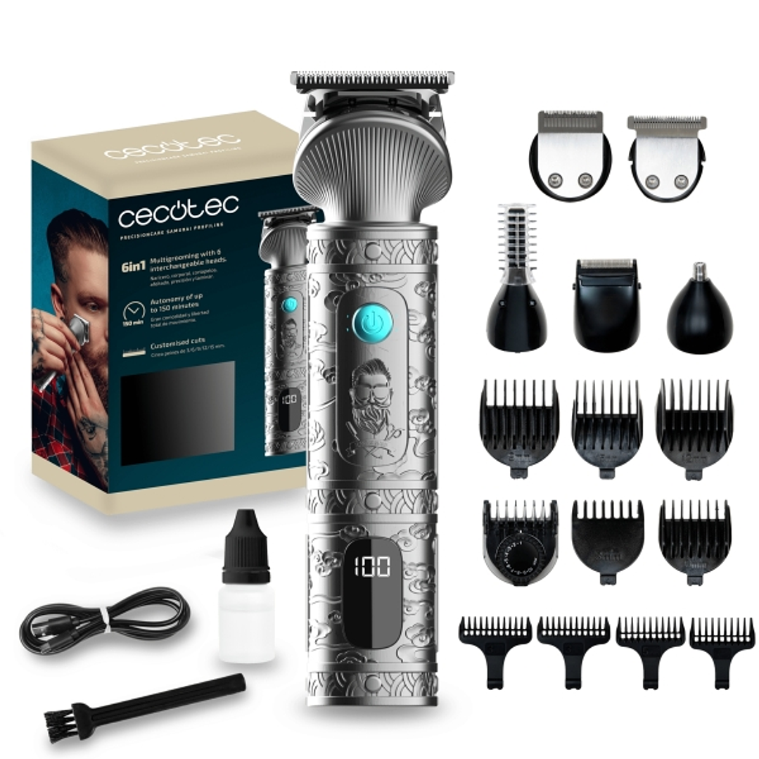 Cecotec PrecisionCare Samurai Profiling Afeitadora Recortadora 6 en 1 con Base - Autonomia 170min - Incluye Accesorios - Cuchillas Acero Inoxidable -  1