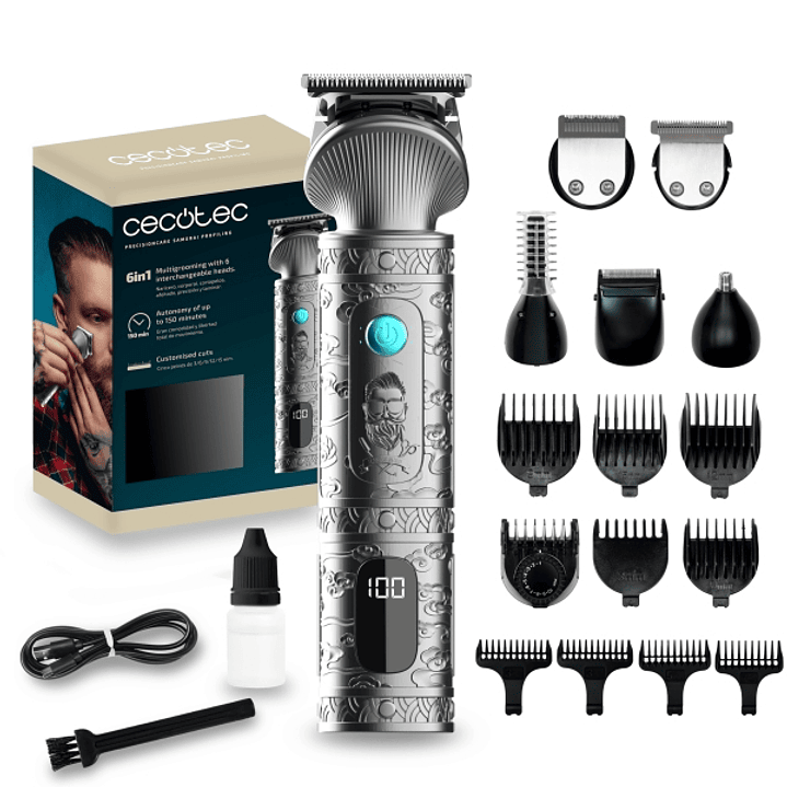 Cecotec PrecisionCare Samurai Profiling Afeitadora Recortadora 6 en 1 con Base - Autonomia 170min - Incluye Accesorios - Cuchillas Acero Inoxidable -  1