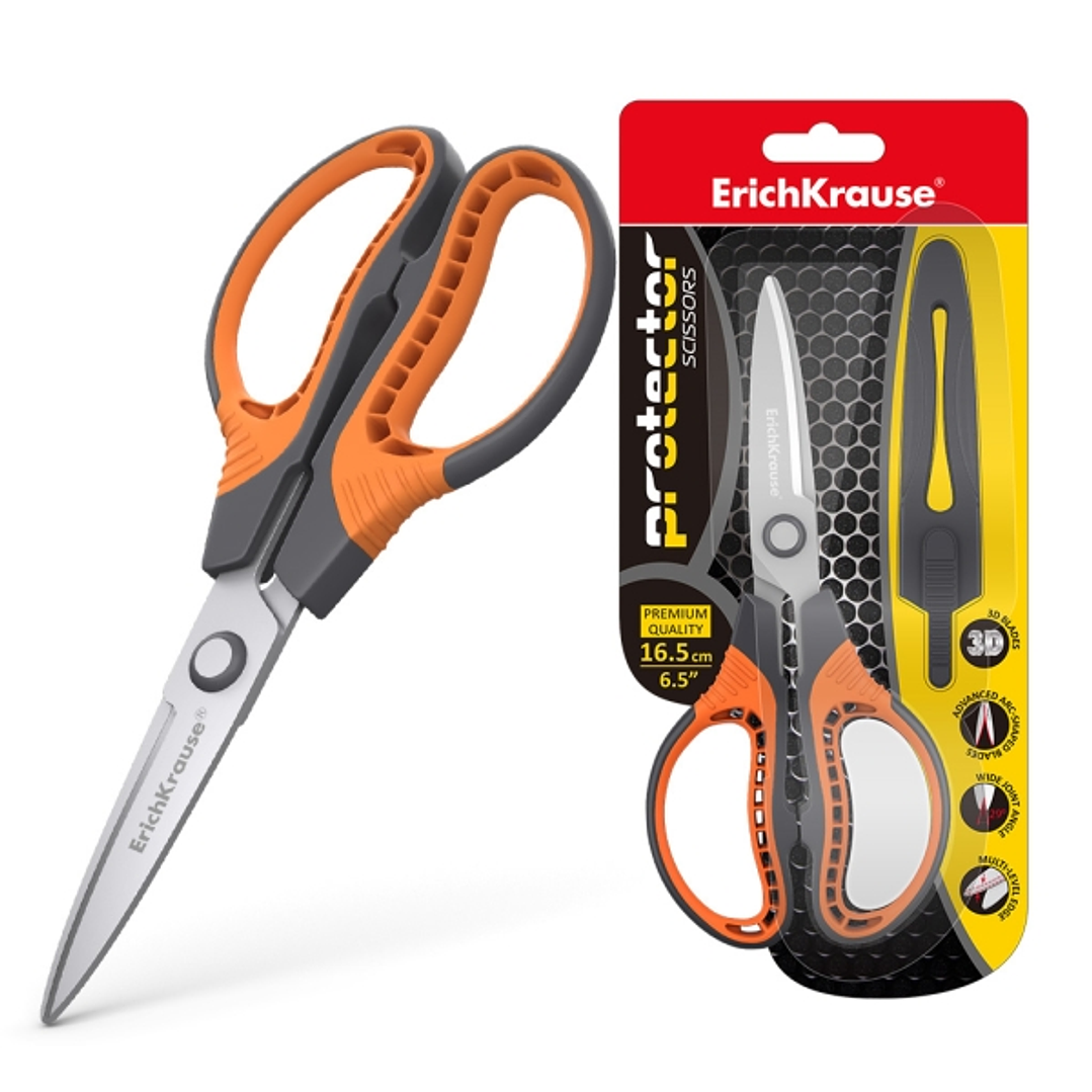 ErichKrause Protector Tijeras de Acero Inoxidable 16.5cm - Funda Protectora - Color Gris/Naranja 1
