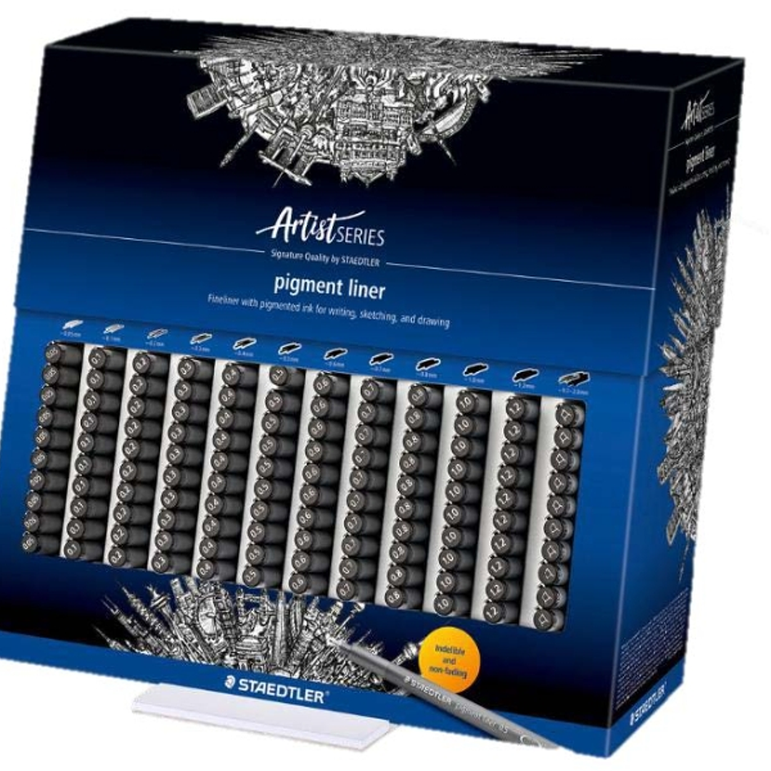 Staedtler Pigment Liner 308 Expositor con 120 Rotuladores Calibrados - Diversas Anchuras de Trazo - Secado Rapido - Color Negro 1
