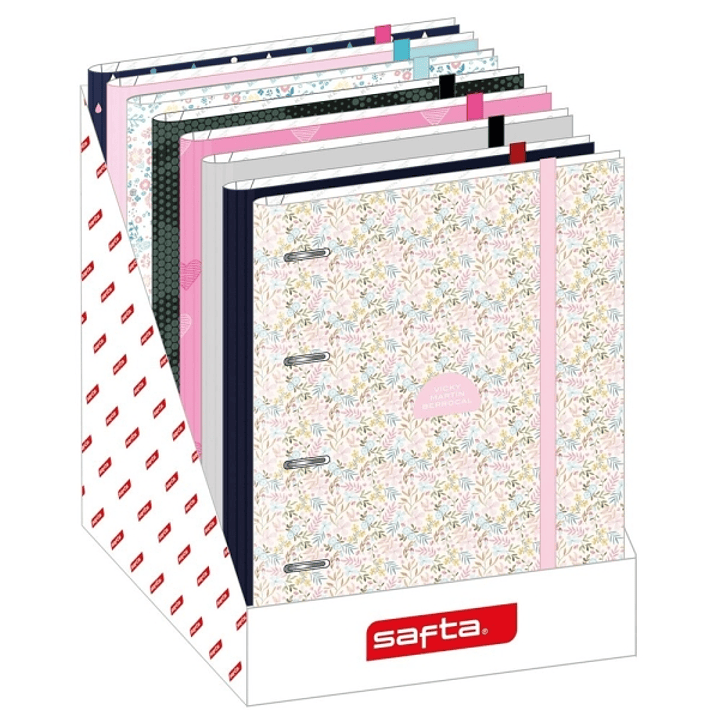 Safta Expositor con 8 Carpetas de 4 Anillas 35mm - Material Resistente - Incluye 100 Hojas por Carpeta - 290x340x340mm - Colores Surtidos 1