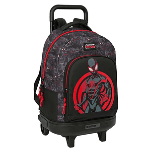 Safta Miles Morales Mochila con Carro - Extraible - Bolsillo Frontal - Portabotellas - Tirador Doble - Hombreras Acolchadas - Asa Acolchada - Tarjeta 
