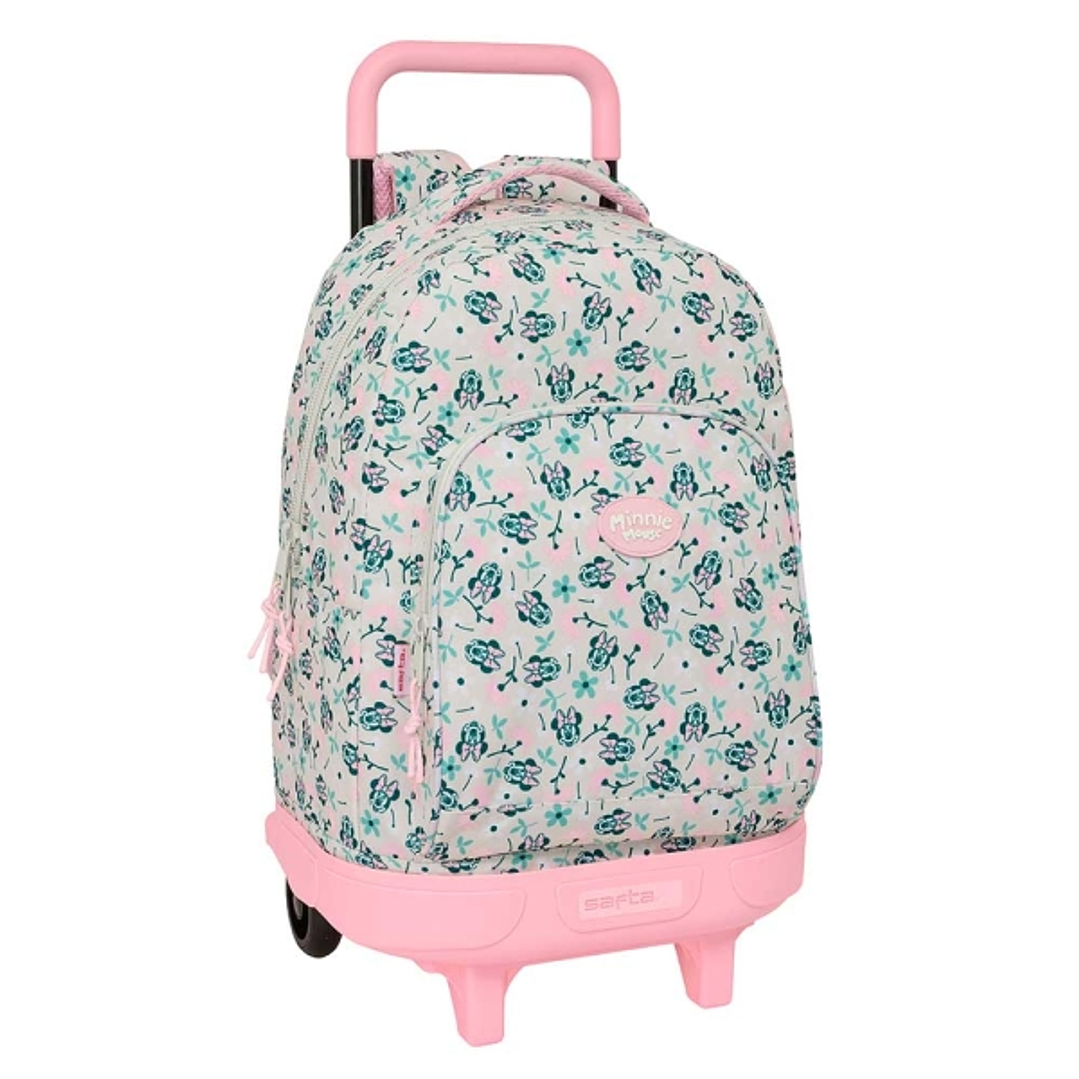 Safta Minnie Mouse Minty Mochila con Carro - 2 Compartimentos - Bolsillo Frontal - Portabotellas - Acolchado - Cubre Ruedas - 44L - Asa de Mano - 320x 1
