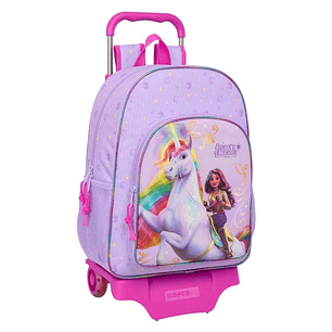 Safta Unicorn Academy Mochila con Carro - Portabotellas - Tirador Doble - Hombreras Ergonomicas - Mochila Extraible - Ruedas de Goma - 21L - 330x140x4