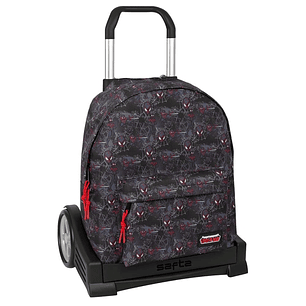 Safta Miles Morales Mochila con Carro - Cremallera - Tirador Doble - Asa Superior - Mochila Extraible - Carro con Ruedas - Ruedas Antivibracion - 20.7