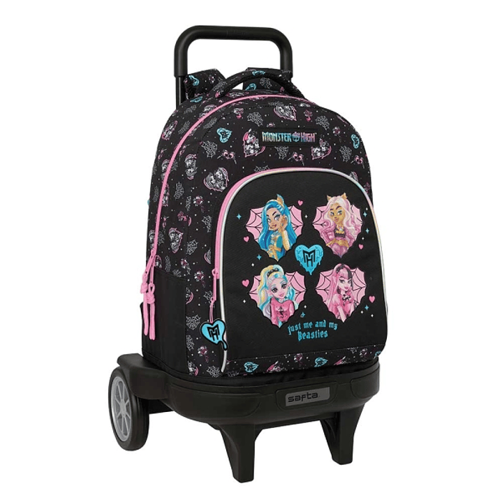 Safta Monster High Mochila con Carro - Extraible - Bolsillo Frontal - Portabotellas - Hombreras Acolchadas - Asa Acolchada - Tarjeta ID - Ruedas Antiv 1