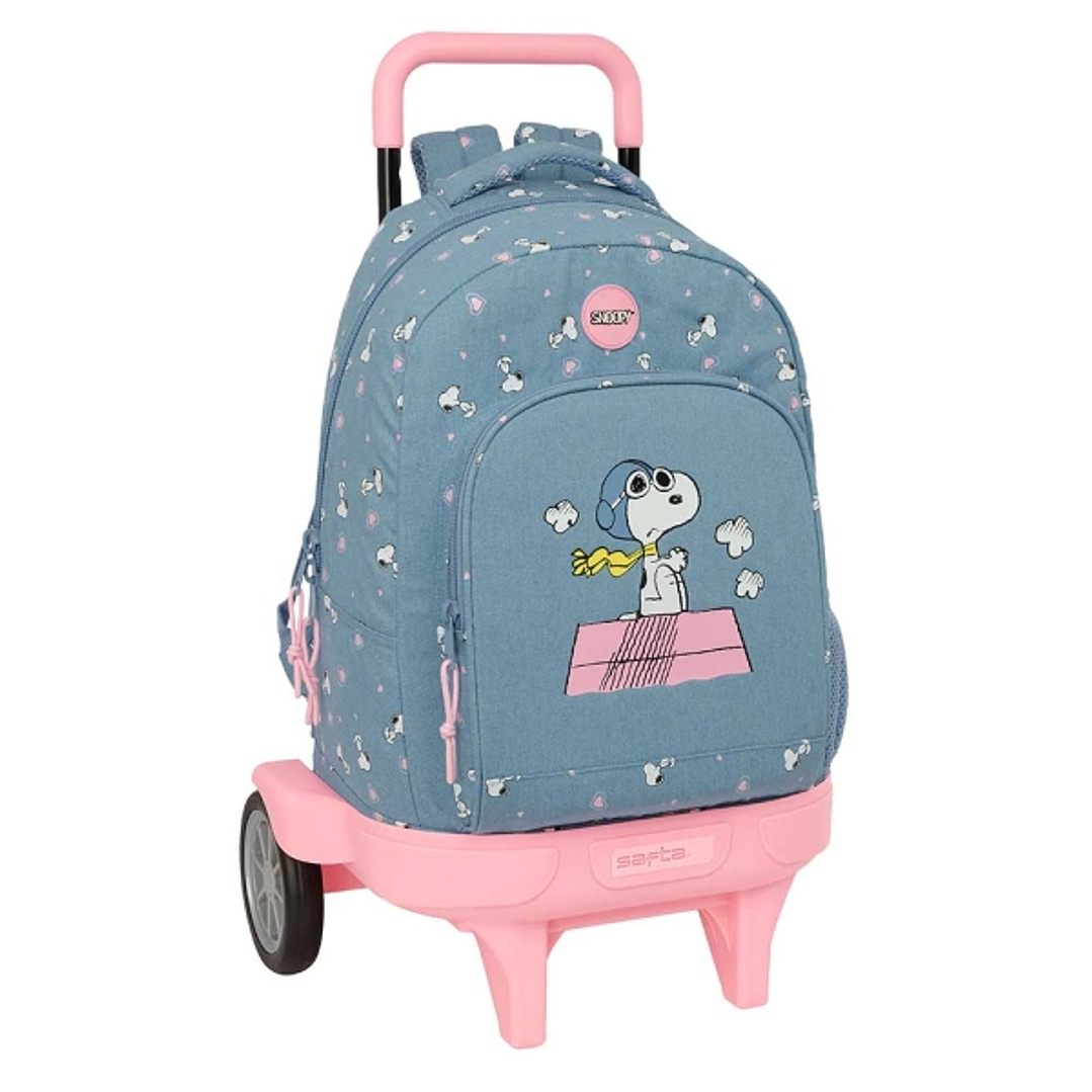 Safta Snoopy Mochila con Carro - Bolsillo Frontal - Portabotellas - Tirador Doble - Hombreras Acolchadas - Asa Acolchada - Tarjeta ID - Ruedas Antivib 1