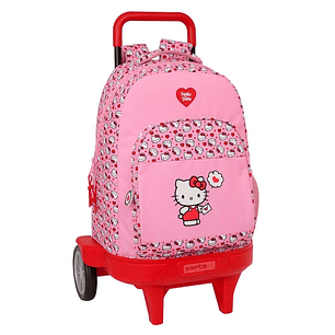 Safta Hello Kitty Mochila con Carro - Ruedas Antivibracion - Bolsillo Frontal - Hombreras Acolchadas - Portabotellas - Bandeja PVC Protectora - Alto A