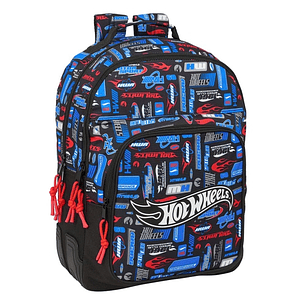 Safta Hot Wheels Mochila con 2 Compartimentos - Antirozaduras - Adaptable a Carro - Bolsillo Frontal - Portabotellas - Tirador Doble - Hombreras Acolc