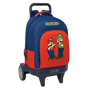 Safta Super Mario Mamma Mia Mochila con Carro - 33L - Ruedas Antivibracion - Bolsillo Frontal - PVC - Hombreras Acolchadas - Extraible - Portabotellas