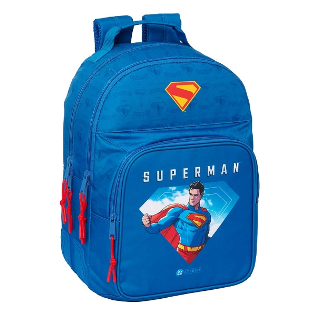 Safta Superman Mochila con 2 Compartimentos - Antirozaduras - Adaptable a Carro - Bolsillo Frontal - Portabotellas - Tirador Doble - Hombreras Ergonom 1