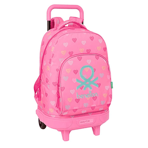 Safta Benetton Heart Mochila con Carro - Extraible - Bolsillo Frontal - Portabotella - Tirador Doble - Hombreras Acolchadas - Asa Superior - Tarjeta I