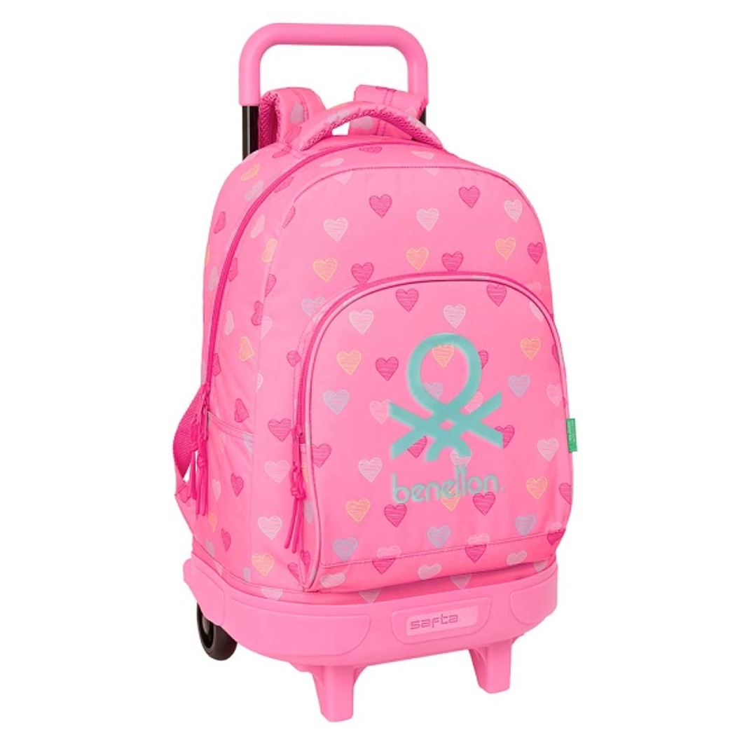 Safta Benetton Heart Mochila con Carro - Extraible - Bolsillo Frontal - Portabotella - Tirador Doble - Hombreras Acolchadas - Asa Superior - Tarjeta I 1
