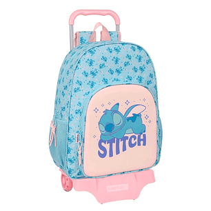 Safta Stitch Ohana Mochila con Carro - Portabotellas - Doble Tirador en Cremallera - Hombreras Ergonomicas - Mochila Extraible - Ruedas de Goma - 21L 