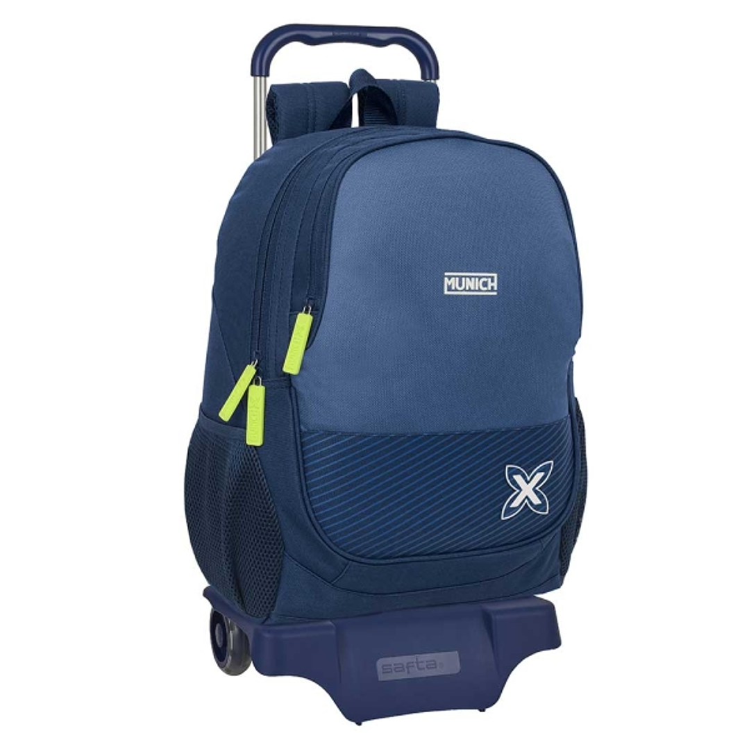 Safta Munich Blue Indigo Mochila con Carro - 2 Compartimentos - Portabotellas - Tirador Doble - Hombreras Ergonomicas - Mochila Extraible - Ruedas de  1