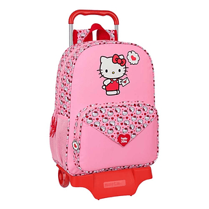 Safta Hello Kitty Mochila con Carro - Portabotellas - Doble Tirador - Hombreras Ergonomicas - Mochila Extraible - Material Resistente - Ruedas de Goma