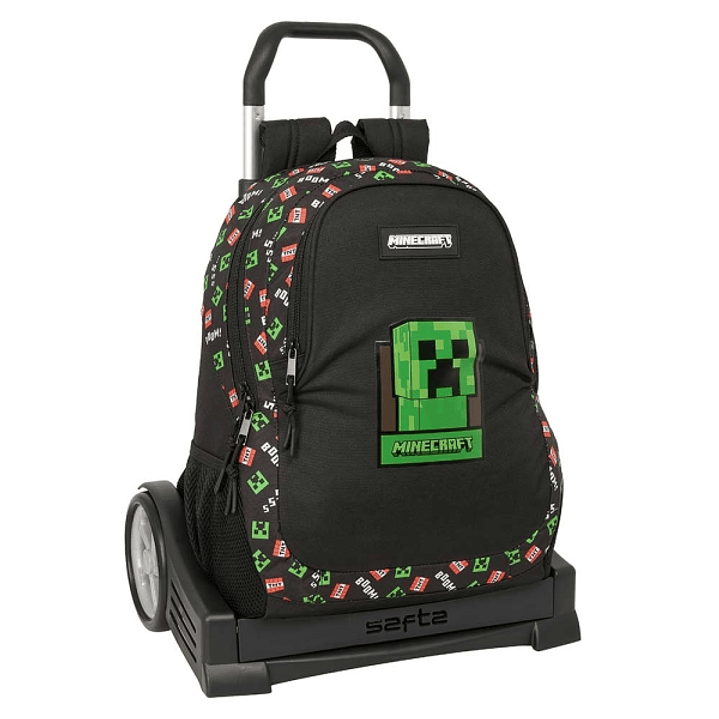 Safta Minecraft Mochila con Carro - Portabotellas - Dos Compartimentos Grandes - Tirador Doble - Hombreras y Espalda Acolchadas - Asa de Mano - Mochil 1