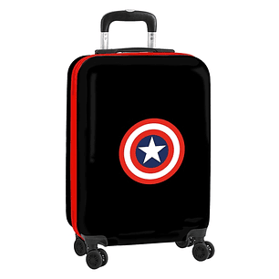 Safta Capitan America Teen Maleta Trolley de Cabina 20 - Cierre con Candado - Organizador - Asa Flexible de PVC - 45x200x550mm - Color Negro