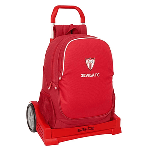 Safta Sevilla FC Mochila con Carro - Cremallera Doble - Hombreras Ergonomicas - Bolsillo Frontal - Asa Superior - Mochila Extraible - Ruedas Antivibra