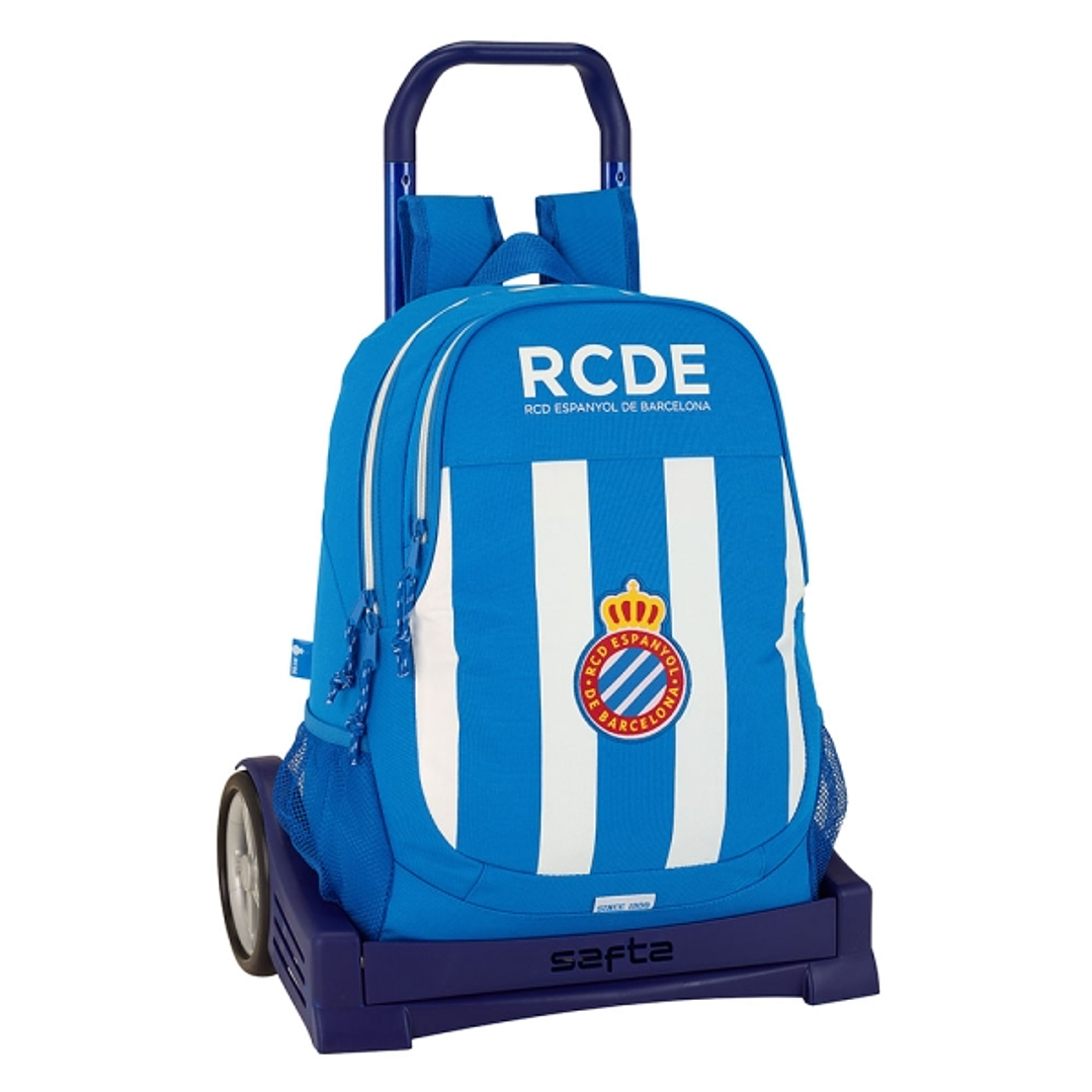 Safta RCD Espanyol Mochila con Carro - Portabotellas - Dos Compartimentos - Doble Cremallera - Hombreras y Espalda Acolchadas - Asa Superior - Mochila 1