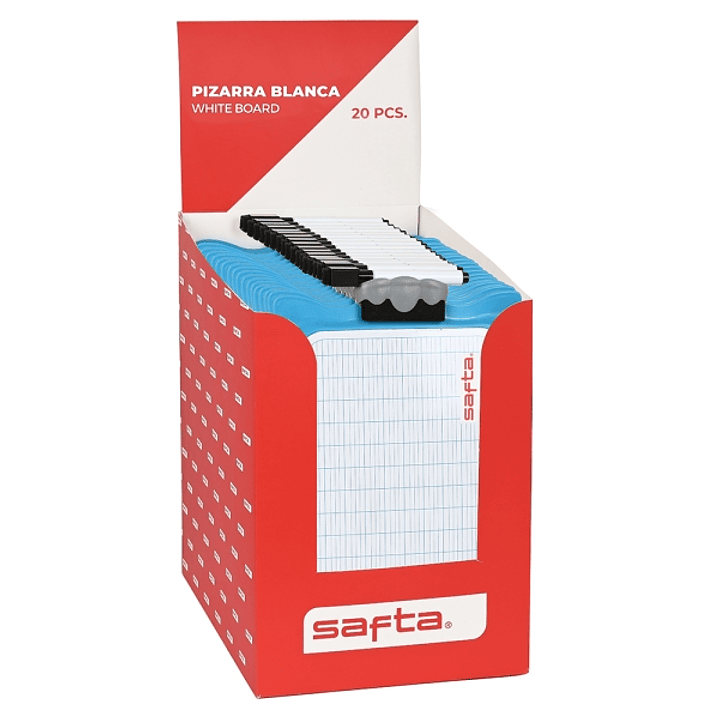 Safta Expositor con 20 Pizarras Blancas - Doble Cara - Incluye Rotulador y Borrador - Formato Antiroturas - Color Blanco 1