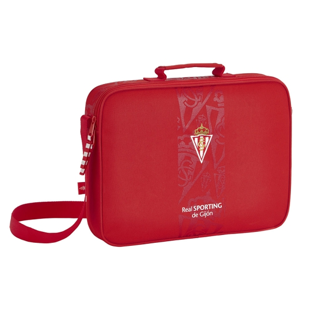Safta Real Sporting de Gijon Corporativa Maletin con Cremallera - Bandolera Ajustable - Asa Forrada - Doble Tirador - Fondo Semirigido - 6L - 380x60x2 1