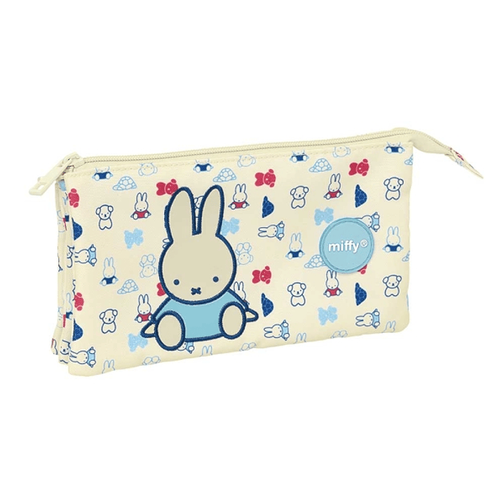 Safta Miffy Buddy Portatodo - 3 Compartimentos con Cremalleras - Resistente al Agua - Material Reciclado - 0.6L - 220x30x120mm - Color Beige 1