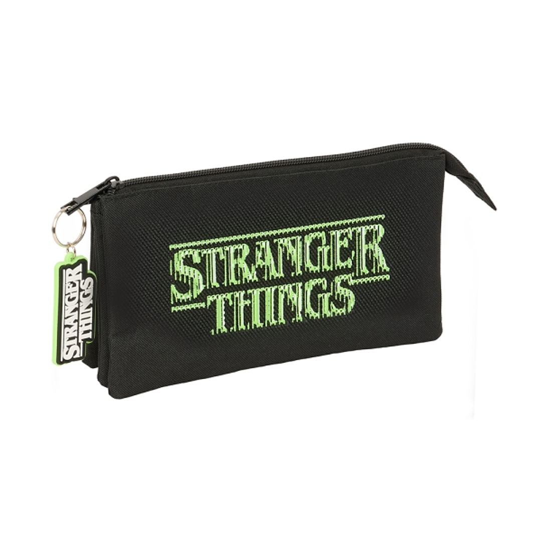 Safta Stranger Things Portatodo - 3 Compartimentos con Cremalleras - Bolsillo Interior - 0.6L - 220x30x120mm - Color Negro 1