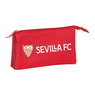 Safta Sevilla FC Portatodo - 3 Compartimentos con Cremalleras - Bolsillo Interior - Resistente al Agua - 220x30x120mm - Color Rojo
