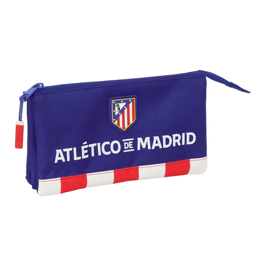 Safta Atletico de Madrid Portatodo - 3 Compartimentos con Cremalleras - Bolsillo Interior - 0.6L - 220x30x120mm - Color Azul Marino 1