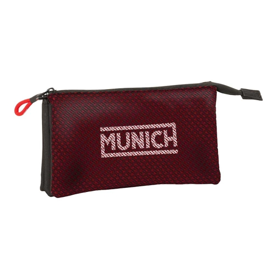 Safta Munich Vulcan Portatodo - 3 Compartimentos con Cremalleras - Bolsillo Interior - 0.6L - 220x30x120mm - Color Negro y Rojo 1