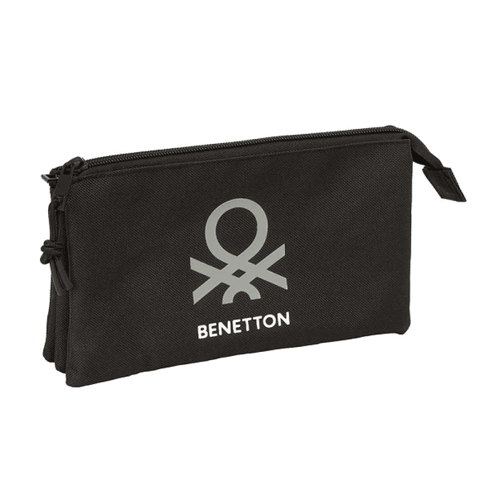 Safta Benetton Basics Portatodo - 3 Compartimentos con Cremalleras - Bolsillo Interior - 0.6L - 220x30x120mm - Color Negro 1