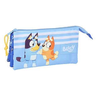 Safta Bluey Let'S Play Portatodo - 3 Compartimentos con Cremalleras - Bolsillo Interior - 0.6L - 220x30x120mm - Color Azul