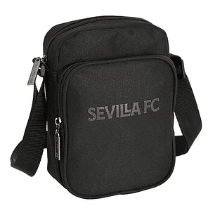 Safta Sevilla FC Teen Bandolera - Cremallera - Bolsillo Frontal - Bandolera Ajustable - Compartimento Trasero con Velcro - 2L - 160x60x220mm - Color N