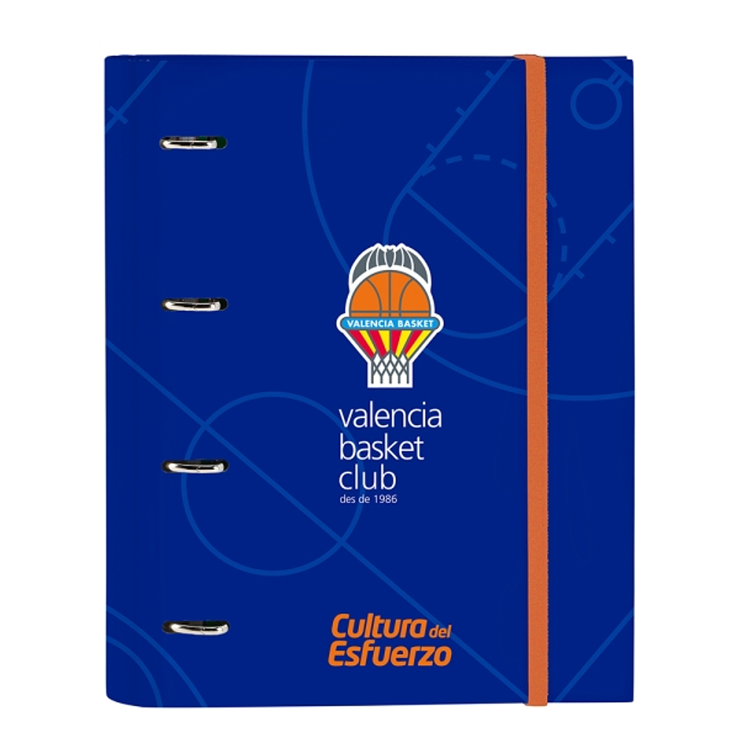 Safta Valencia Basket Carpeta con 4 Anillas 30mm - Tapas Duras Forradas - Recambio 100 Hojas - Cuadriculas 5x5mm - Cierre Elastico - Incluye Separador 1