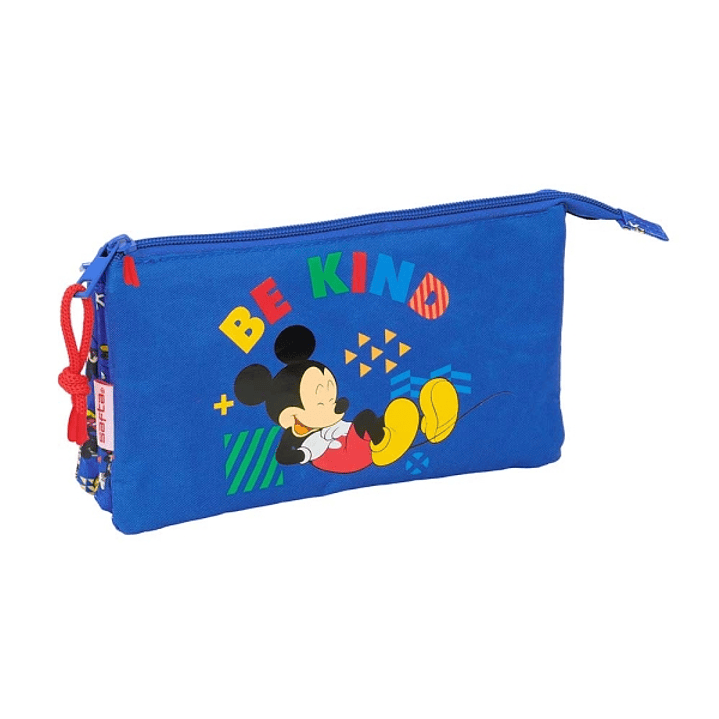 Safta Mickey Mouse Today Portatodo - 3 Compartimentos con Cremalleras - Bolsillo Interior - 0.6L - 220x30x120mm - Color Azul 1