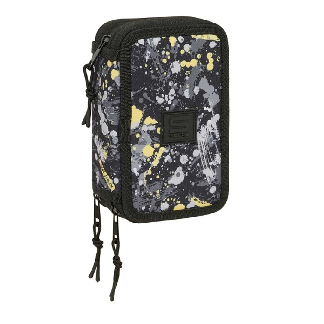 Safta Graffiti Splash Plumier de 3 Pisos - 37 Piezas - 1.3L - Goma - Lapiz - Boligrafos - Sacapuntas - Reglas - 16 Colores - 14 Rotuladores - 125x55x1 1