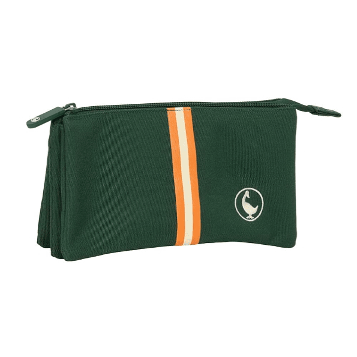 Safta el Ganso Basics Green Portatodo - 3 Compartimentos con Cremalleras - Bolsillo Interior - 0.6L - 220x30x120mm - Color Verde Oscuro 1