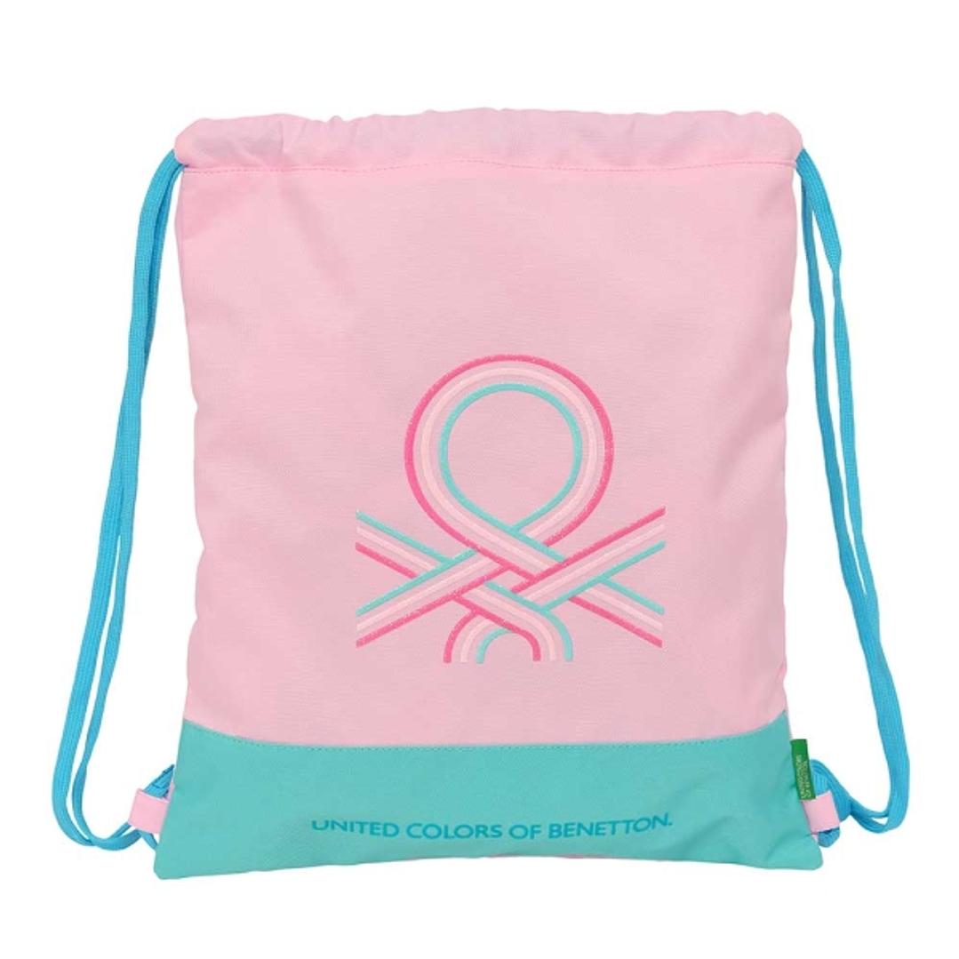Safta Benetton Dolce Saco Plano - Bolsillo Interior con Cremallera - Cierre con Cordones - 5L - 350x10x400mm - Color Rosa Pastel 1