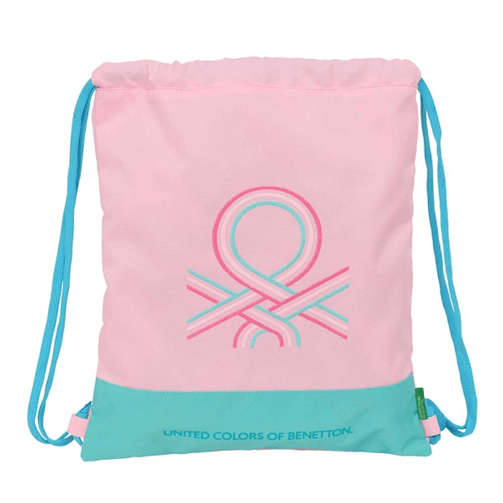 Safta Benetton Dolce Saco Plano - Bolsillo Interior con Cremallera - Cierre con Cordones - 5L - 350x10x400mm - Color Rosa Pastel 1