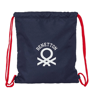 Safta Benetton Together Saco Plano - Bolsillo con Cremallera - Cierre con Cordones - 5L - Compacto y Ligero - 350x10x400mm - Color Azul Marino