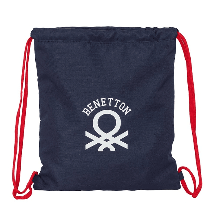 Safta Benetton Together Saco Plano - Bolsillo con Cremallera - Cierre con Cordones - 5L - Compacto y Ligero - 350x10x400mm - Color Azul Marino 1